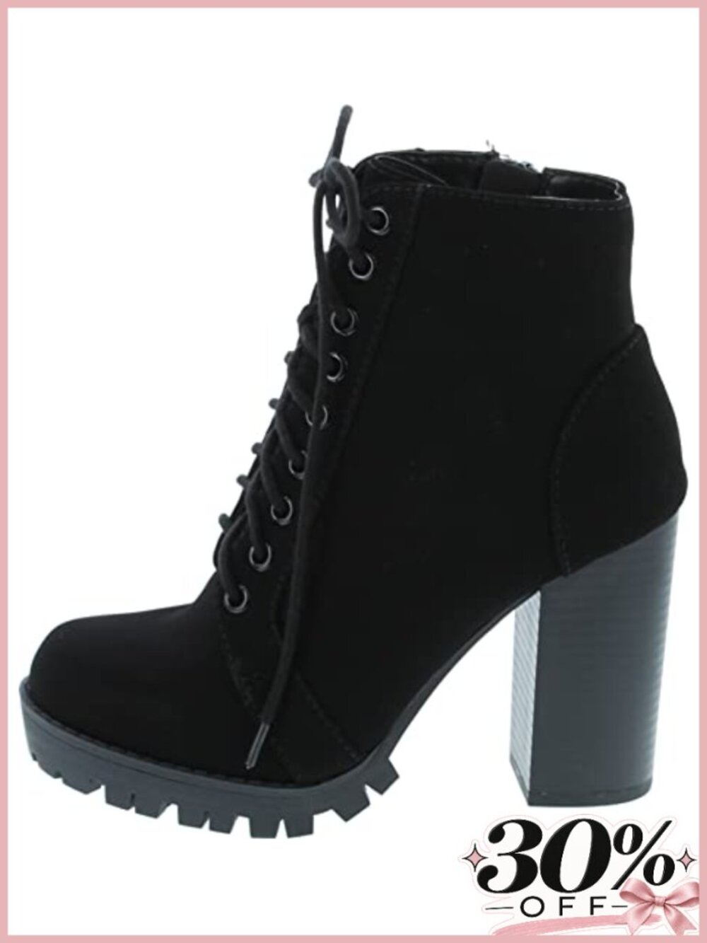 Lace Up Ankle Bootie Stacked Heel Side Zip Combat Boot